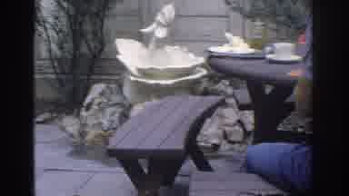 Miami Florida USA (1971): Bench Guy Eating Sandwich Drink Garden Outside Breakfast