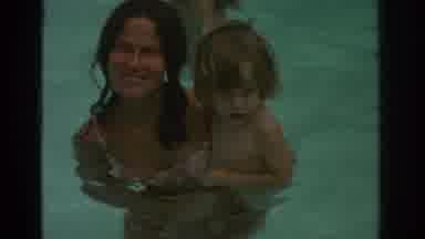 Miami Florida USA (1971): Mother And Her Son Bathing In The Pool