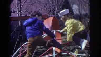 Philadephia Pennsylvania USA (1973): Two Children Climbing Up On A Vector Set