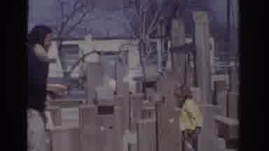 Philadelphia Pennsylvania USA (1973): Father And Child Playing At A Wooden Park On