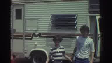 Cleveland Ohio USA (1974): Two Young Boys Walking Away From A Mobile Camper Truck