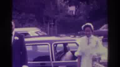 Atlanta Georgia USA (1975): Wedding Marriage Women Man Dress Car Zooming Near Old