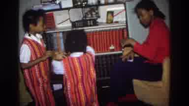 Washington DC USA (1975): Excited Mother Children Read Then Hang Christmas Cards