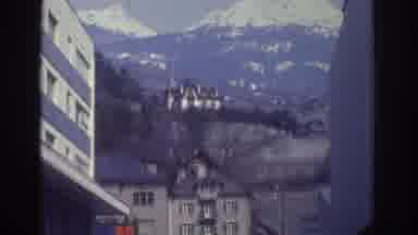Bern Switzerland (1976): Casino, Mountains, Mansions, City, Snowtops, Buildings