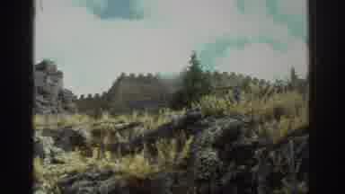 Greece (1976): View Of Stone Wall At Cliff Edge And Colorful Blue Lake
