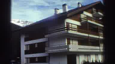 GREECE-1976: Mountain Chalet with Elderly Couple Walking on Lawn