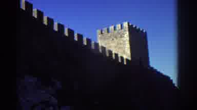GREECE-1976: Historic Fortress Wall And Tower With Lady Walking Near Car