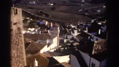 GREECE-1976: Small European Town With White Houses And Open Fields Viewed From Stone Tower