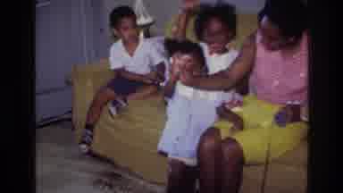 Harlem New York USA (1976): African American Family In The House Kids Waving At