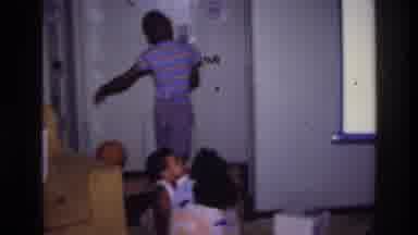 Harlem New York USA (1976): Children Basketball Projector Screen Boy Girl Boxes