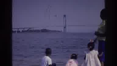 Harlem New York USA (1976): View Of Suspension Bridge And People Throwing Rocks