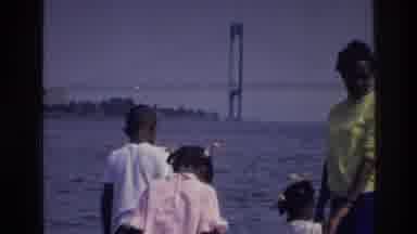 Harlem New York USA (1976): Woman In Yellow Shirt With Children Next To Water And