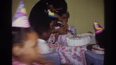 Harlem New York USA (1976): Children Watches Woman Help Kid Cut White Cake At