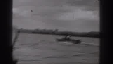 Washington USA (1938): People Speeding In Motorboat On The Lake On Cloudy Day