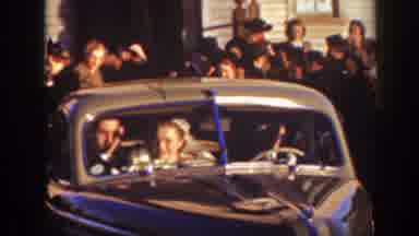 Montana USA (1939): Newlyweds Drive Off In Old Car Away From Wedding Party