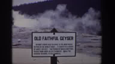 Wyoming USA (1939): People Walking Between Old Faithful Geyser Sign And Steamy