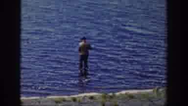 Wyoming USA (1939): Man Fishing Shallow Creek Waters