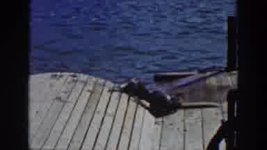Wyoming USA (1939): Two Otters On Dock Crawling Into The Water