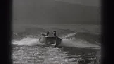 Washington USA (1940): Young Men Cruising On Small Boat Out Traveling On The Vast