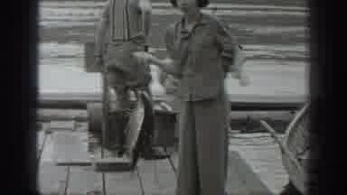 Washington USA (1940): Old Woman Fishing In A Lake With A Boat