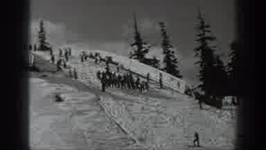 Washington USA (1940): People Jumping Down A Ski Court Black And White Video