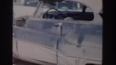 Grand Rapids Michigan USA (1956): Old Damaged Grey Vehicle And Wooden Frame Of