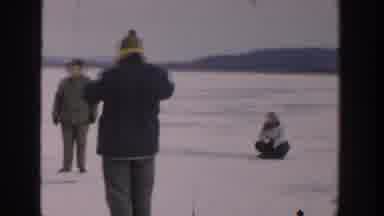 Wisconsin USA (1957): A Family On Ice Stops For A Photo