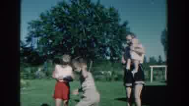 Michigan USA (1958): Family Three Children Mom Grass Field Car Sunny Warm Day Baby