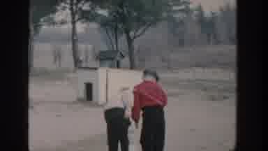 Michigan USA (1958): A Boy And Girl Pet A Dog As Another Boy Walks Towards Them On