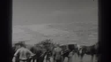 California USA (1936): Huge Horses Standing Near The Bank Of Beach To Start Its
