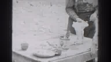 Chelan Washington USA (1939): Hunters Getting Ready To Dine In Forest