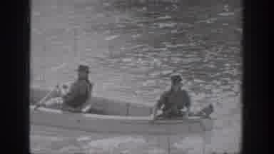 Chelan Washington USA (1939): Man Rowing A Boat Down River, Man Stands Up