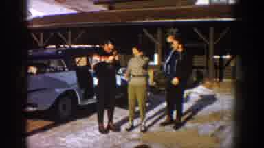 Aspen Colorado USA (1961): Three Men Smoking By The Car In The Snowy Winter