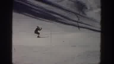 Aspen Colorado USA (1961): Adventurous Fearless Man Riding Skis Snow Down Slippery
