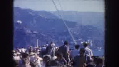 California USA (1952): People On A Boat Together Looking At The Mountains