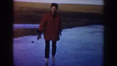 North Dakota USA (1953): Girl Boy Learning Ice Skates Running Around