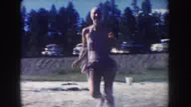 South Dakota USA (1954): Woman Running In The Road