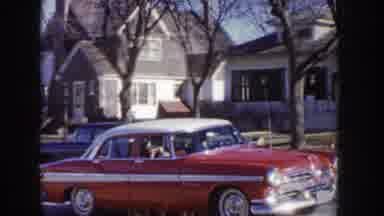 Idaho USA (1955): Car Drive Road Clear Weather Red Fall Season Busy Home