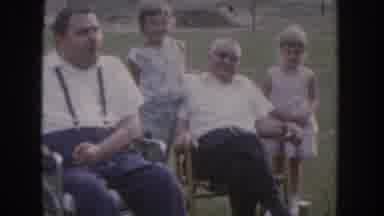 Nebraska USA (1955): Kids, Talking, Grandparents, Sitting, Family, Backyard