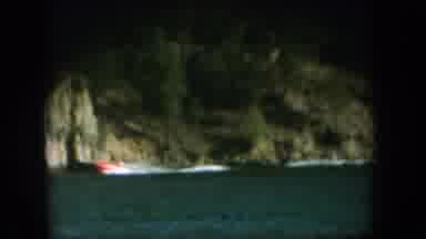 South Dakota USA (1956): Speeding Orange Boat On A Lake With Very Dangerous Cliffs