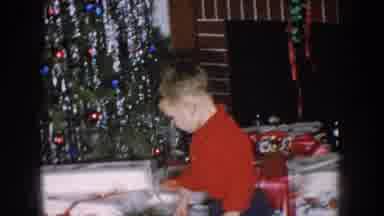 Nebraska USA (1957): Little Boy Gets Stuffed Panda Bear For Christmas