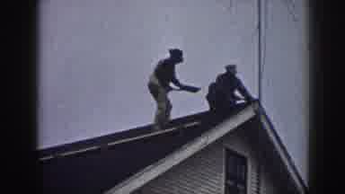 Nebraska USA (1958): Two Men Fixing The Roof Of The House In The Morning