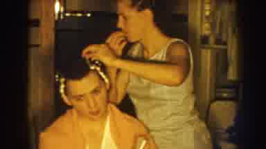 Nebraska USA (1959): Old Home Family Movie Of Busy Mother Perming Daughters Hair