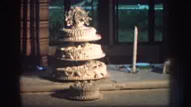 Nebraska USA (1959): Two White Wedding Cakes Sitting On Large White Table With