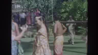 Hawaii USA (1961): Natives Lined Up For A Ceremony Involving A Dead Pig On A Stick