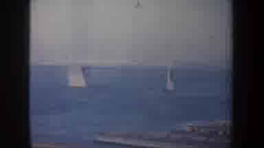 San Francisco California USA (1957): Five Sailboats Sailing On Blue Water In The