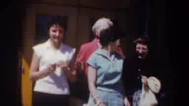 Portland Oregon USA (1957): Four Laughing Cheery Women Standing Outside Building