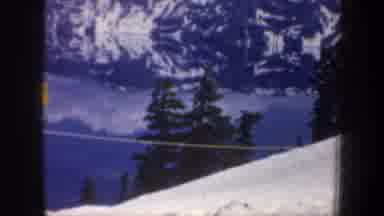 Portland Oregon USA (1957): Snow Covered Mountain Range And Lake With Yellow