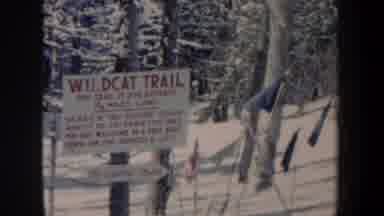 New Hampshire USA (1962): Snowy Trail Sign In The Forest With Trees And Flags