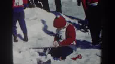 New York USA (1962): Person Waxing Snow Ski,Man Walking Up Ski Jump Ramp